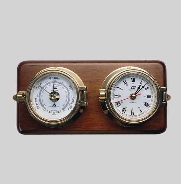 PLastimo quality 3" Brass Tide/Time Clock and Matching Barometer